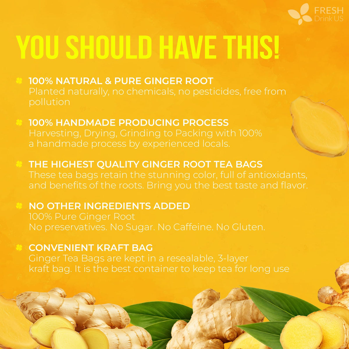 FreshDrinkUS resealable bag keeps freshness for ginger tea