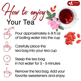 FreshDrinkUS rosehip tea bag open pack implies quick, mess-free prep