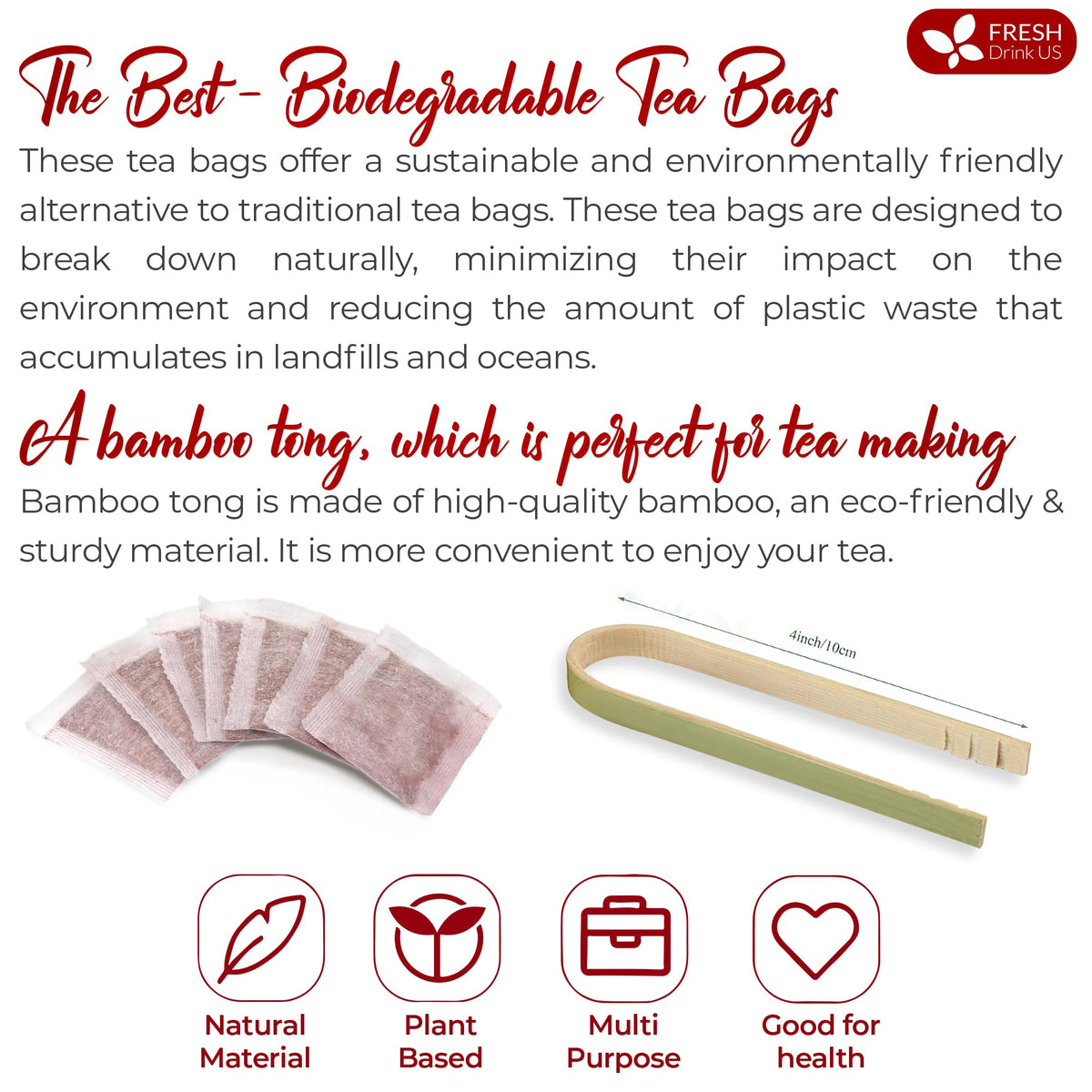 FreshDrinkUS rosehip tea bags with measuring spoon suggest precise brewing