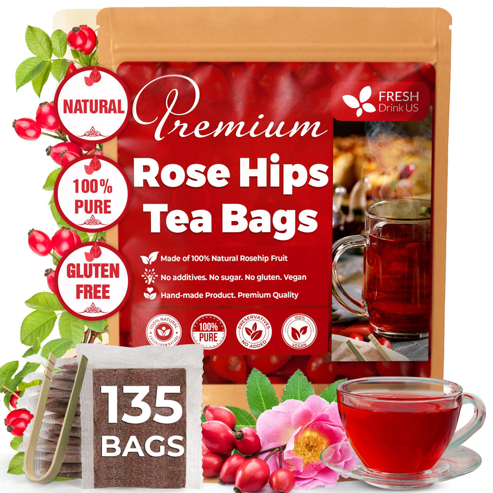 FreshDrinkUS rosehip tea bags packaging shows eco-friendly design and freshness