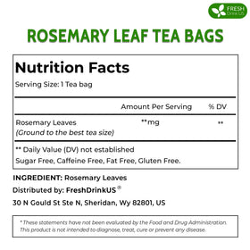 FreshDrinkUS rosemary tea bag opened to reveal fragrant leaves.