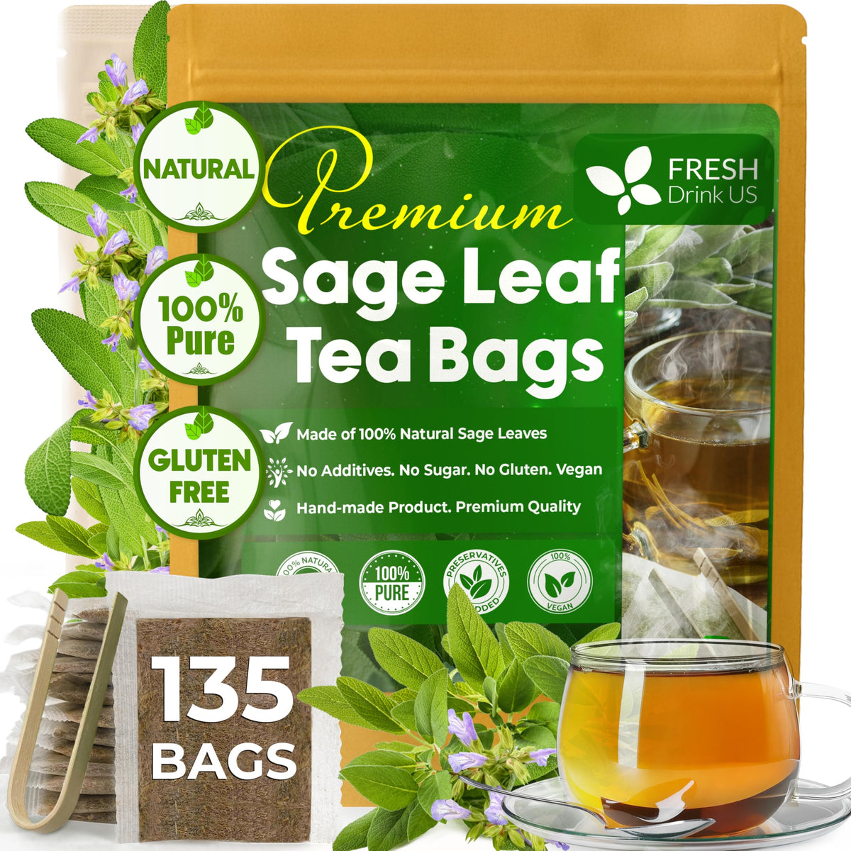FreshDrinkUS sage-leaf-tea-bags ready for a pure herbal infusion.