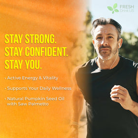 FreshDrinkUS saw palmetto oil softgels close-up highlighting potential hair support.