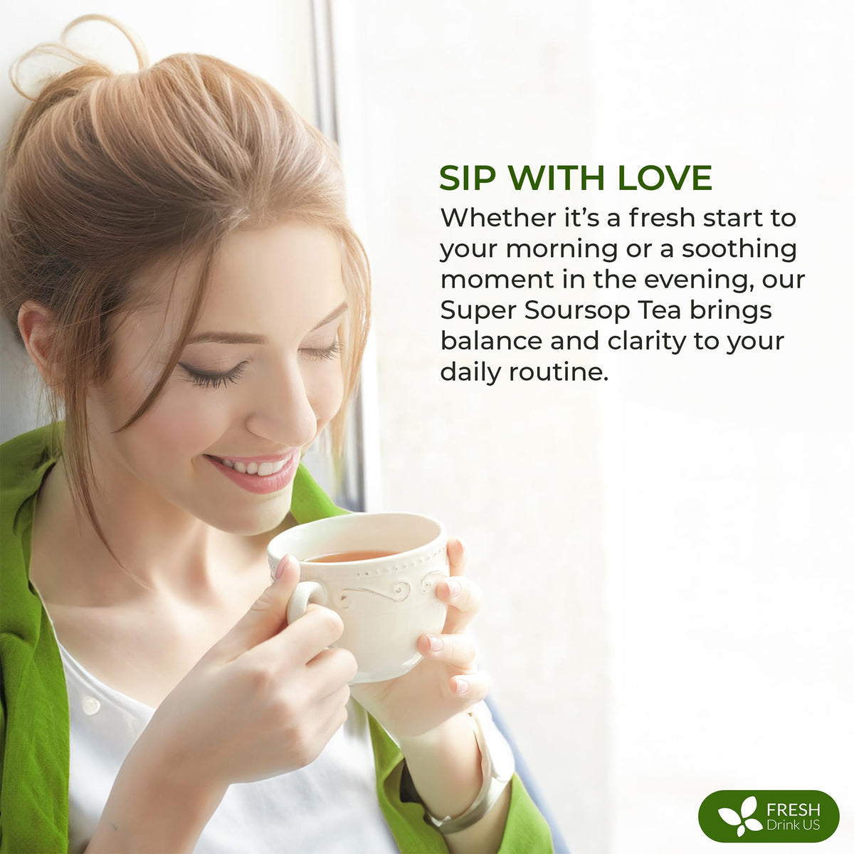 FreshDrinkUS soursop-ginger-turmeric blend closeup highlights vibrant botanical notes.