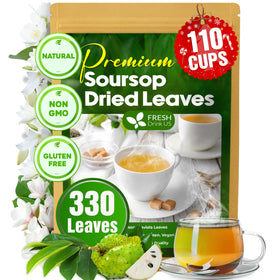 FreshDrinkUS soursop leaf closeup, premium dried leaves for a soothing herbal brew