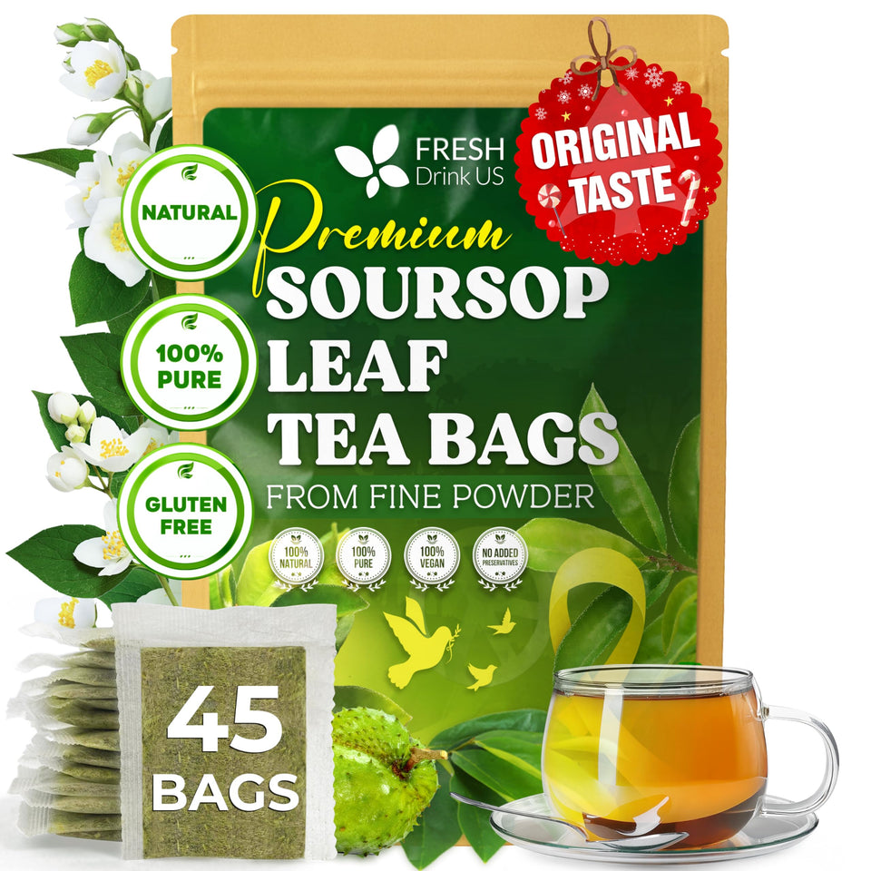FreshDrinkUS soursop tea bags ready for a caffeine-free moment