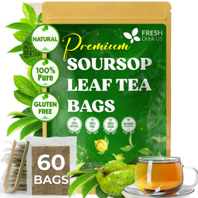 FreshDrinkUS soursop tea bags closeup showing natural leaves and purity