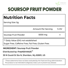 FreshDrinkUS soursop vegan gluten-free sticker signals inclusive dietary choices.