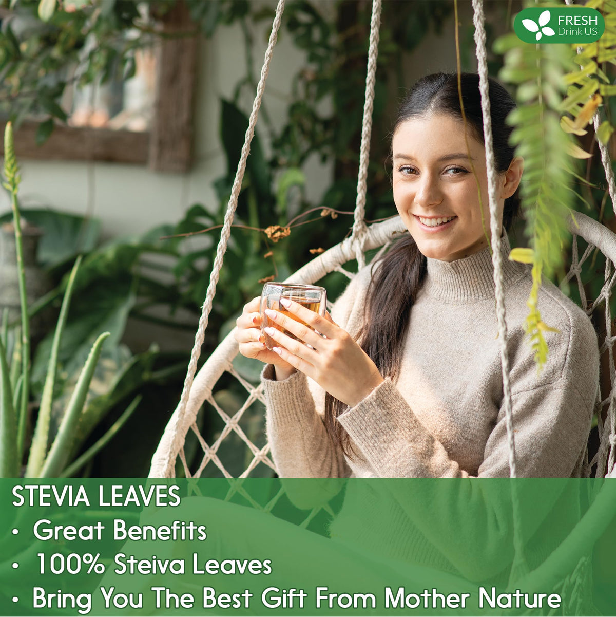 FreshDrinkUS stevia leaves label shows no additives