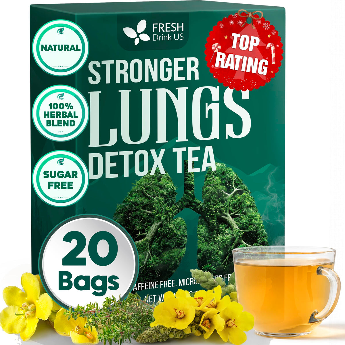 FreshDrinkUS StrongerLungs box showing the herbal blend for daily use.