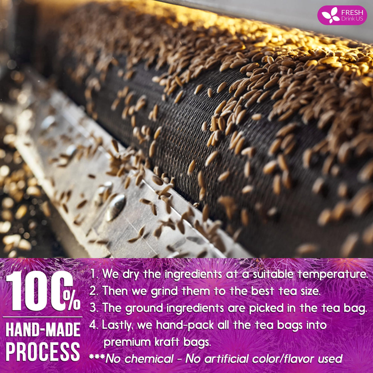 Sun-dried milk thistle seeds release earthy aroma for FreshDrinkUS tea.