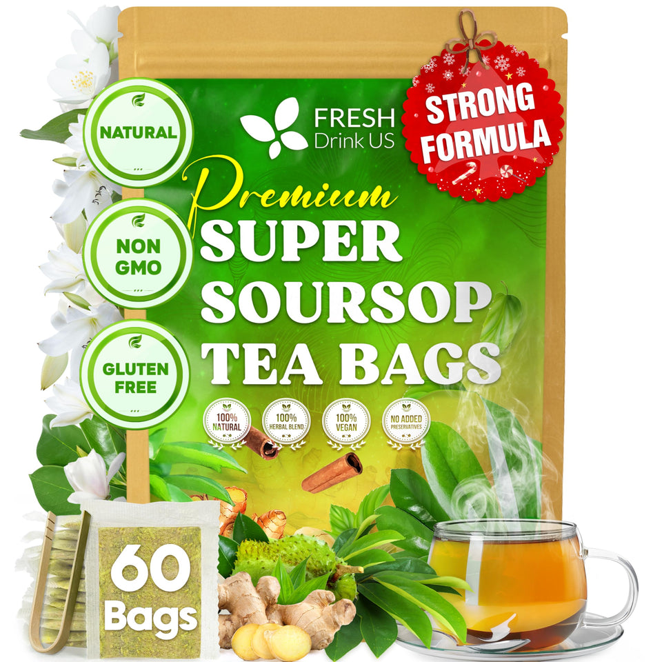 FreshDrinkUS super-soursop tea bags packaging for a convenient daily ritual.