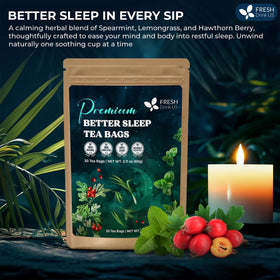 FreshDrinkUS tea bags closeup showing easy, soothing herbal ritual.