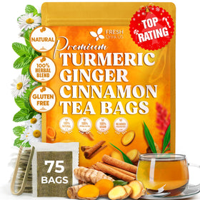 FreshDrinkUS turmeric ginger cinnamon tea bags ready for brewing a comforting cup
