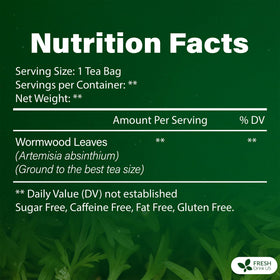 FreshDrinkUS Wormwood Tea bag closeup showing natural leaves.