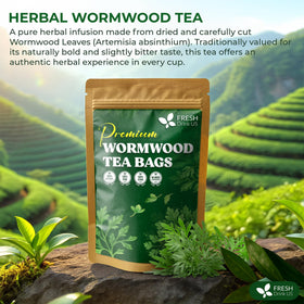 FreshDrinkUS Wormwood Tea cup steaming for a calming, caffeine-free moment.