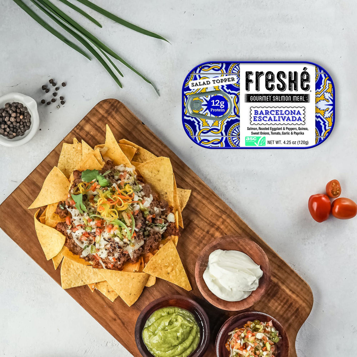 Freshé variety pack includes two Moroccan Tagine and two Barcelona Escalivada tins.