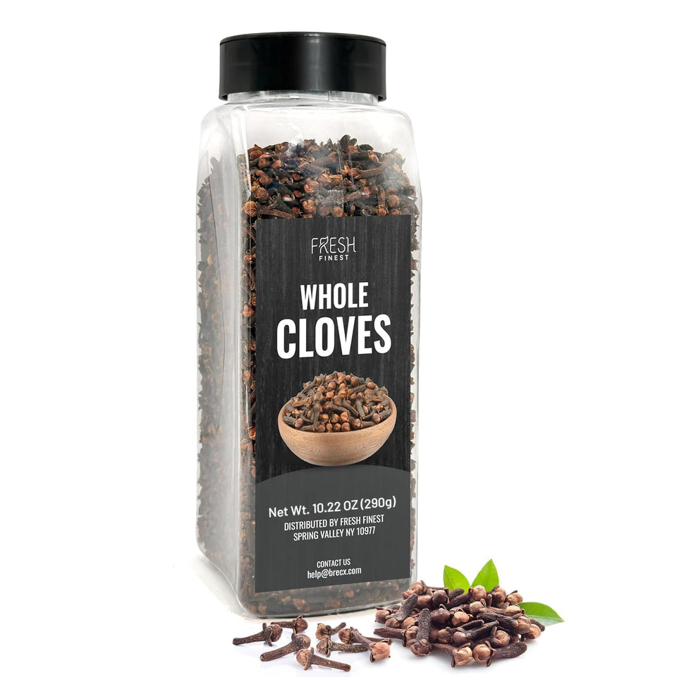 Fresh Finest whole cloves jar 10oz enhances baking aromas and cooking depth.
