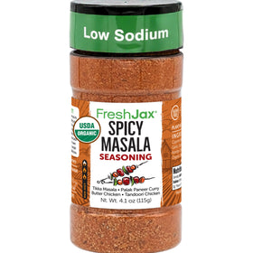 FreshJax Chicken Masala bottle with rich aroma for quick tikka masala meals.