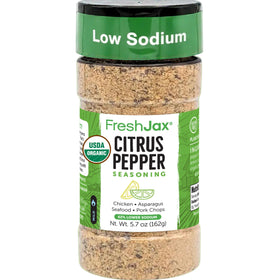 FreshJax Citrus Pepper Seasoning bottle pour adds bright citrus kick to chicken