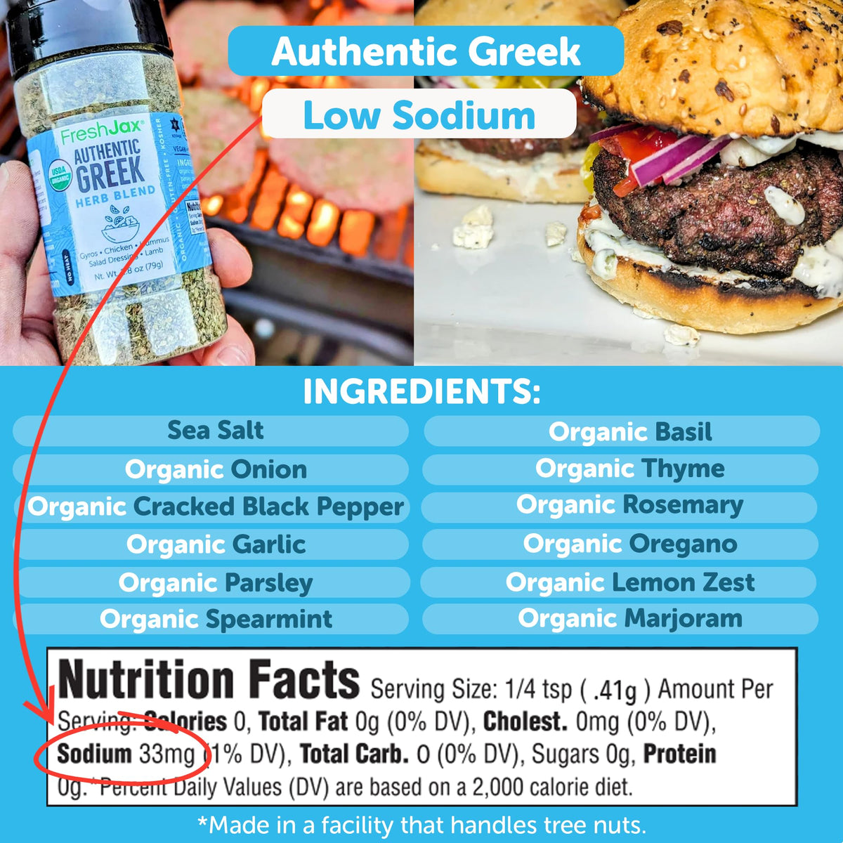 FreshJax Greek Seasoning in a marinade bowl boosting quick flavor.