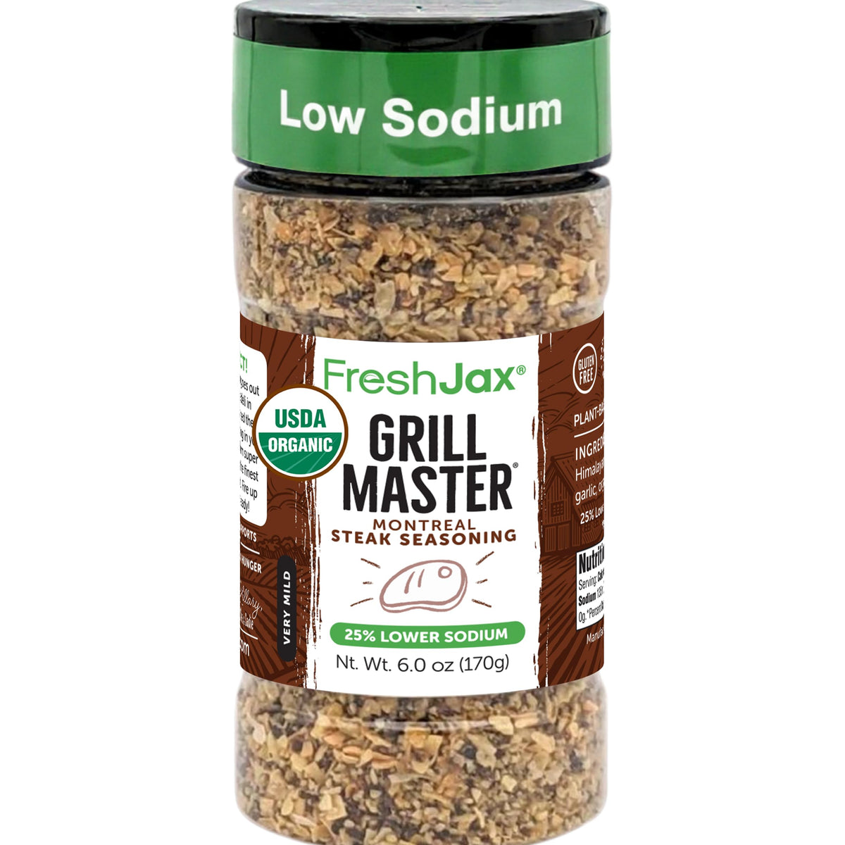 FreshJax Grill Master Montreal Seasoning bottle front enhances steak flavor