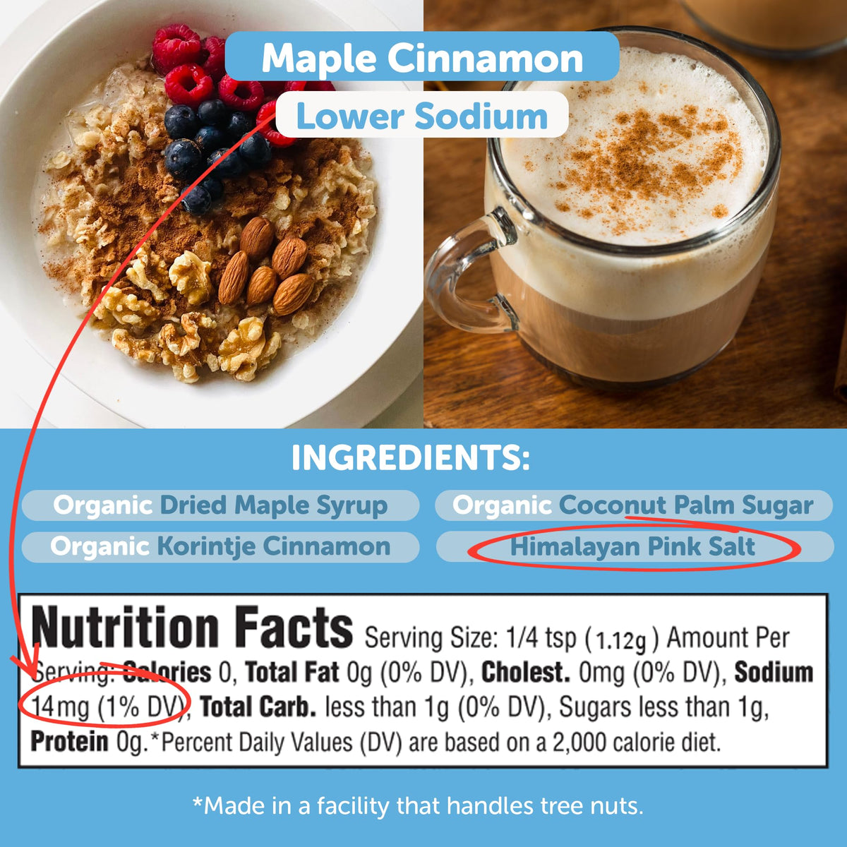 FreshJax Maple Cinnamon Topping label detail, shows Non-GMO and gluten-free attributes.