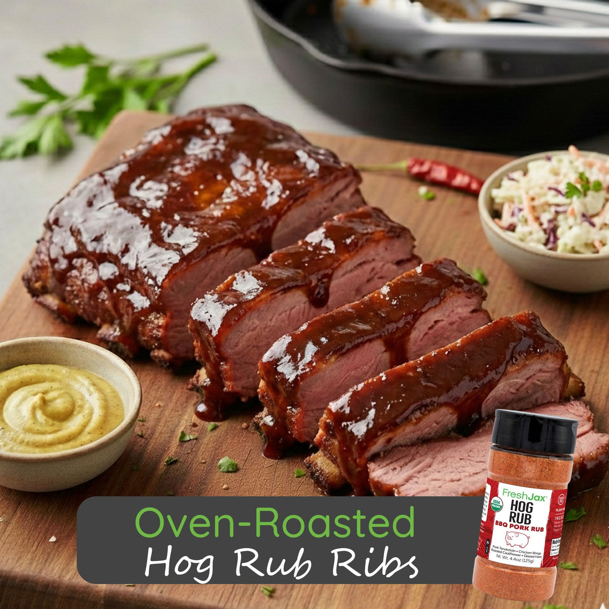 Pulled pork coated with FreshJax Hog Rub for savory pull-apart flavor.