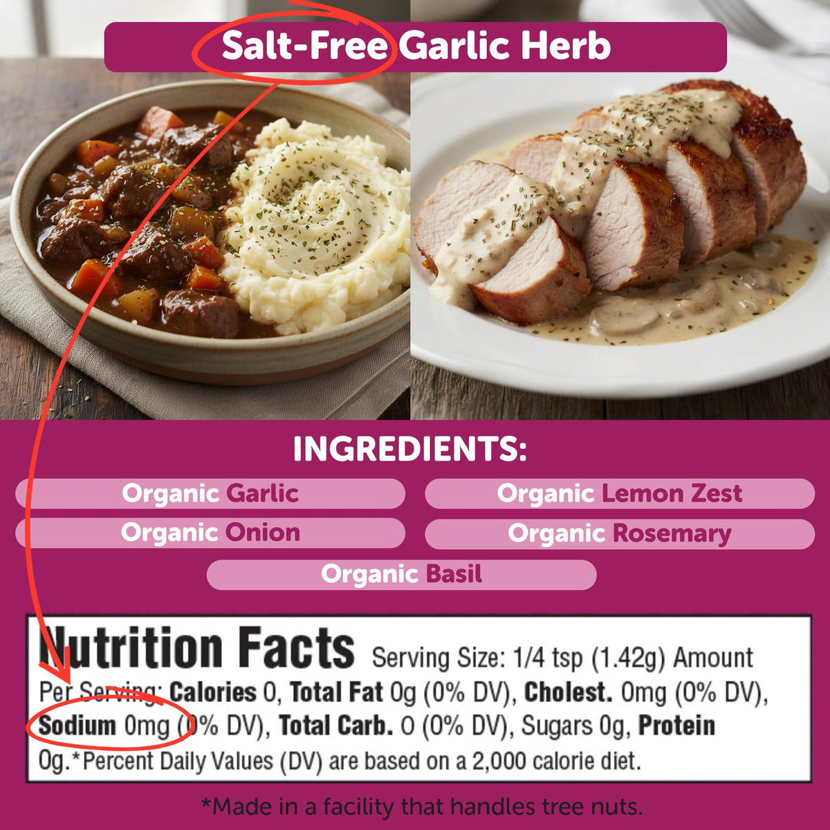 FreshJax Salt-Free Garlic Herb Blend bottle amid Thanksgiving spread