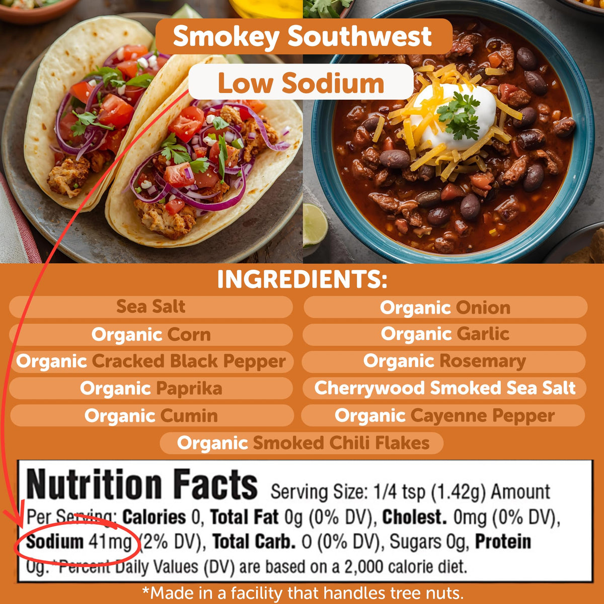Low-sodium FreshJax Smokey Southwest seasoning adding flavor without excess salt.