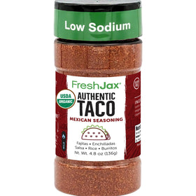FreshJax Organic Taco Seasoning jar front for quick weeknight flavor.