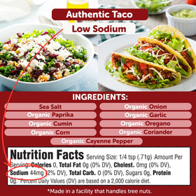 FreshJax Organic Taco Seasoning jar on counter for quick flavor.