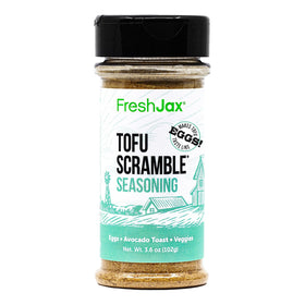 FreshJax tofu scramble spice mix bottle close-up for rich savory aroma
