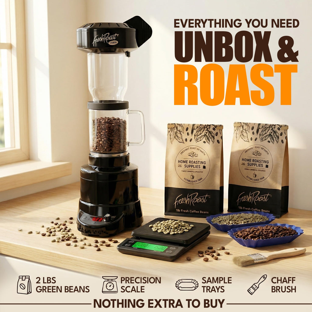 Assembled bundle on table ready for a home roasting session