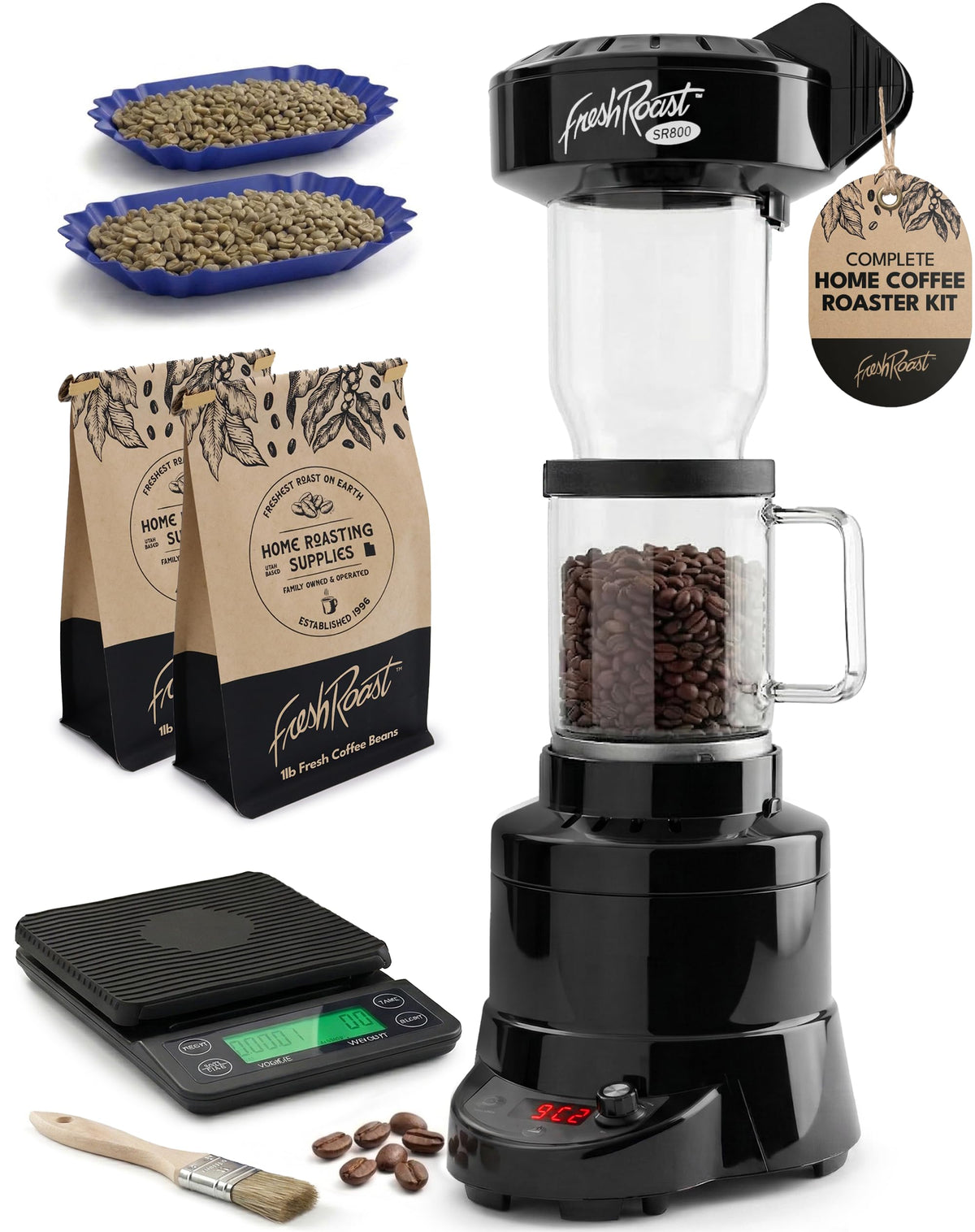 Fresh Roast SR800 front view shows compact roaster ideal for home coffee roasting