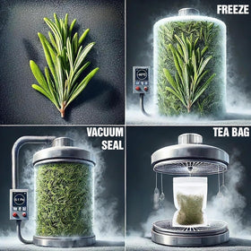 FreshXify rosemary tea bags closeup preserves freeze-dried leaves' flavor and oils.