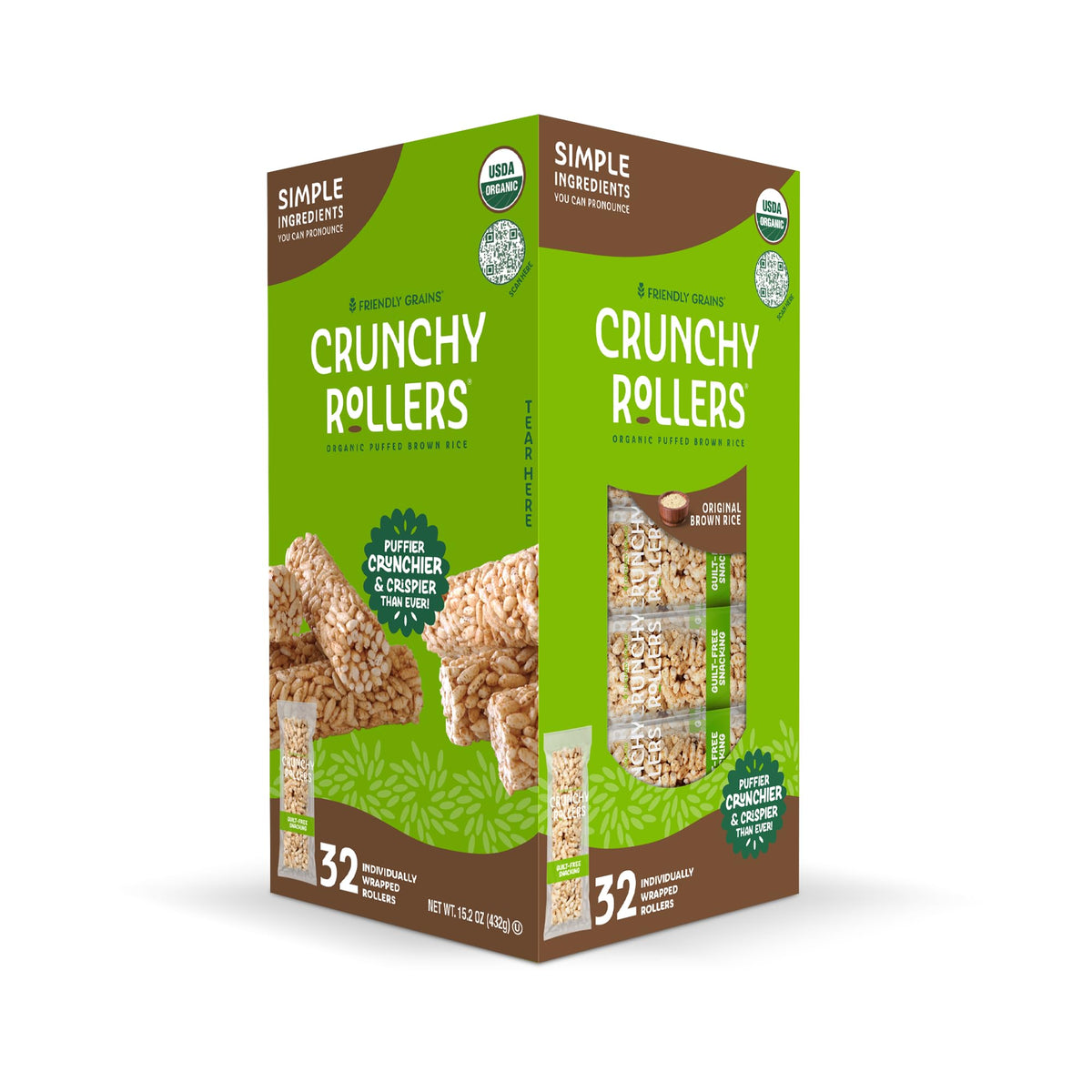 Friendly Grains Original Brown Rice Rollers packaging, gluten-free and paleo-friendly.