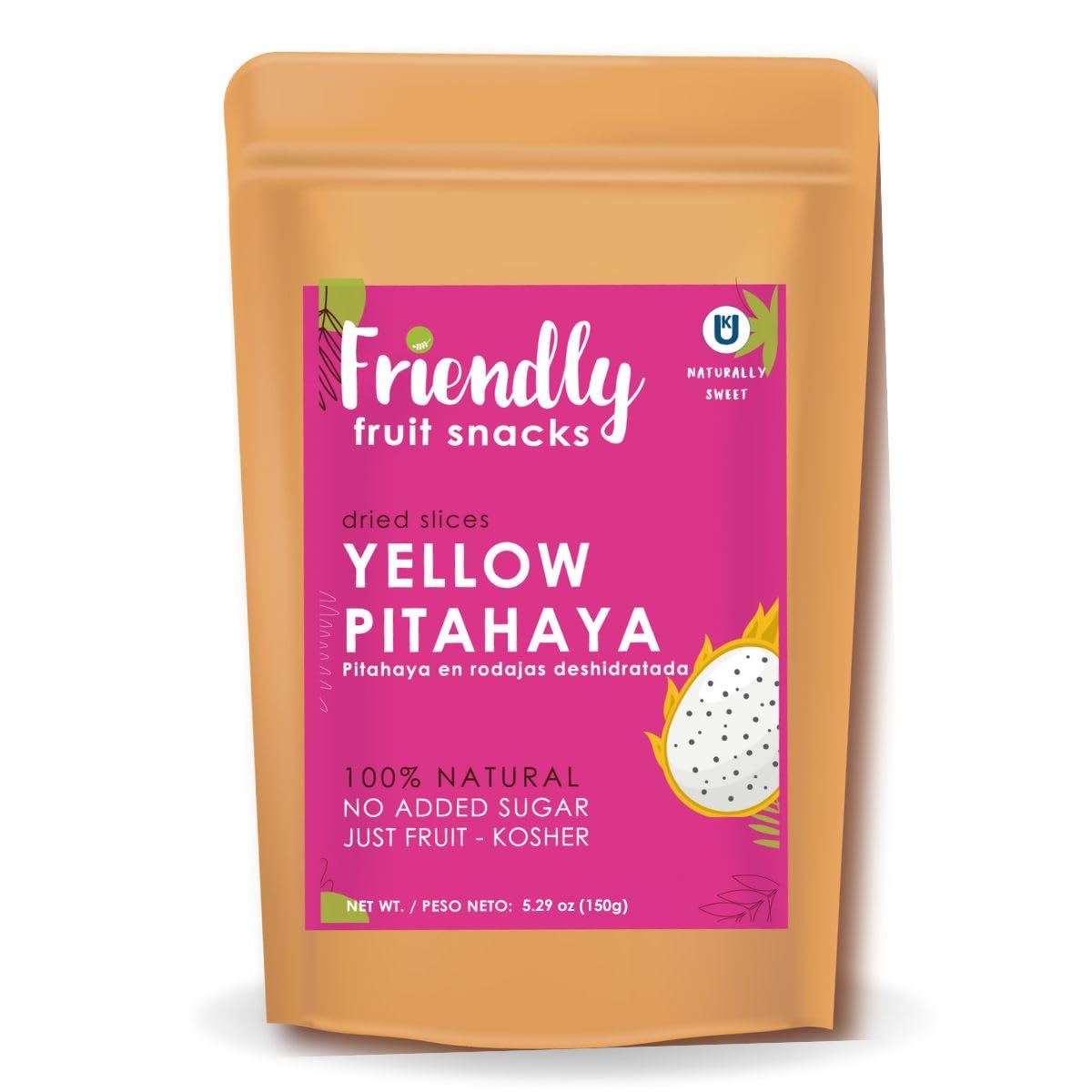 Friendly Yellow Dragon Fruit-dried-slices show vibrant color with no sugar added.