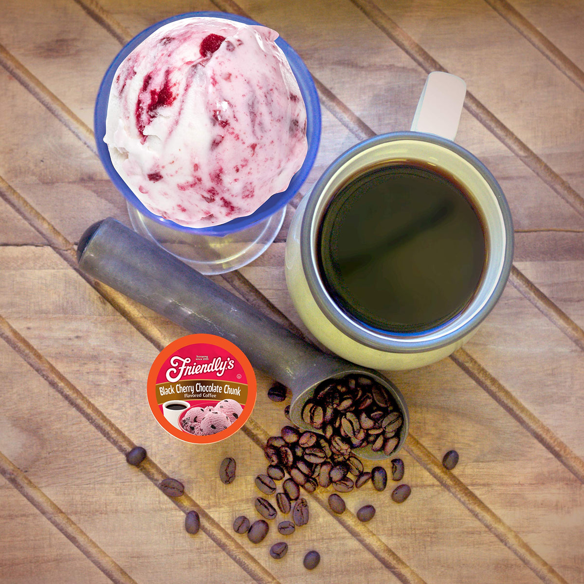 Friendly's brewed cup image with dessert-inspired aroma and smooth finish