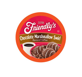 Friendly's Chocolate Marshmallow Swirl coffee pods pack front, rich flavor for Keurig brewers.
