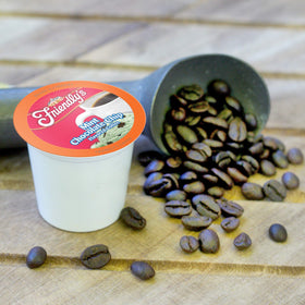 Close-up of Friendly's chocolate mint coffee pods highlighting rich aroma.