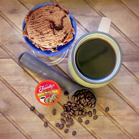 Iced coffee serving featuring Vienna Mocha Chunk emphasizes versatile cold beverage options.
