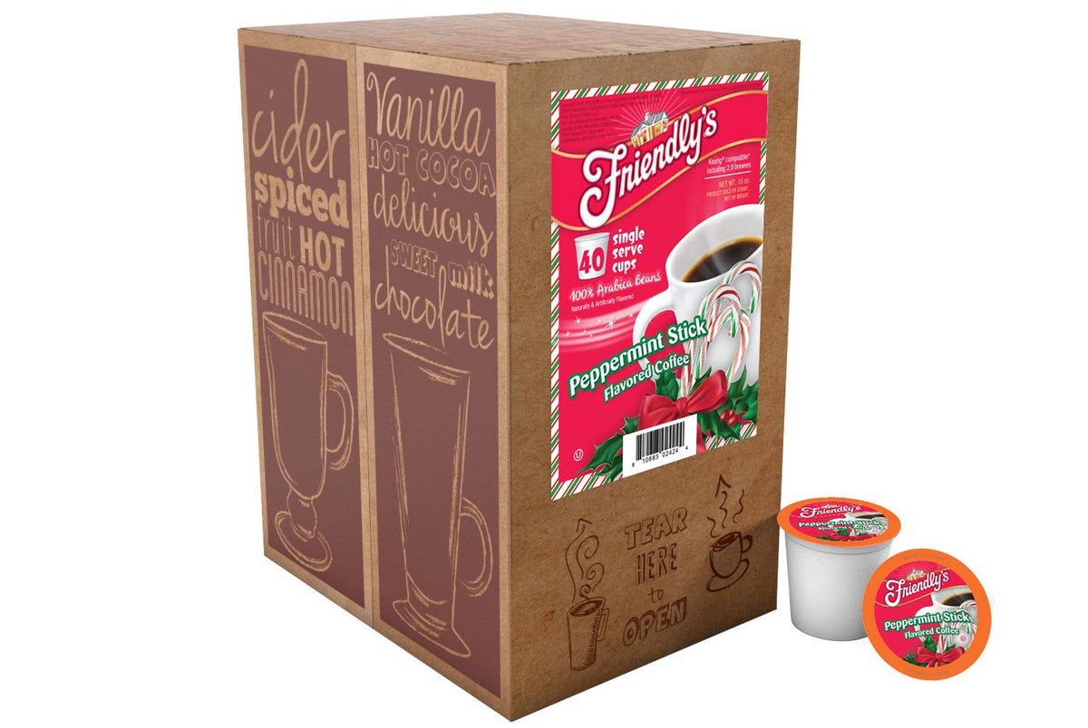 Close-up of Friendly's peppermint coffee pod, highlighting aroma and convenience