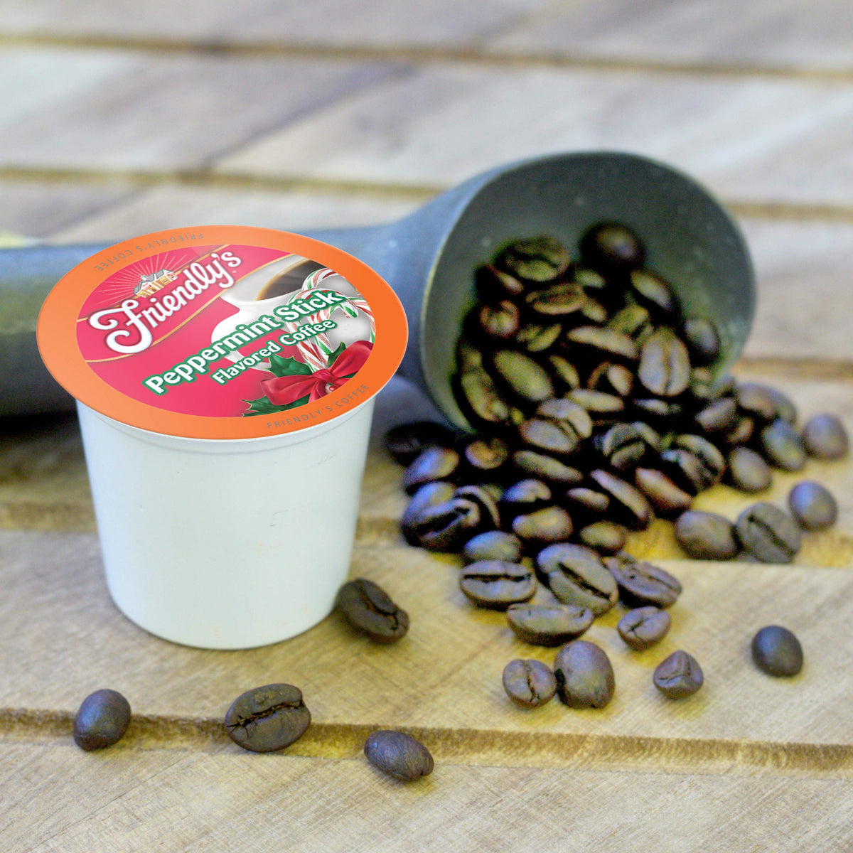Steaming mug of Friendly's peppermint coffee inviting a refreshing start
