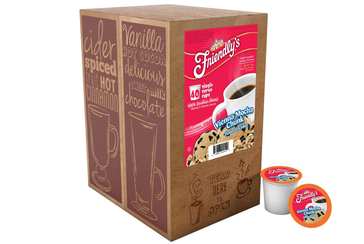 Closeup of Friendly's Vienna Mocha Chunk pod showing creamy mocha bits for indulgent brews.