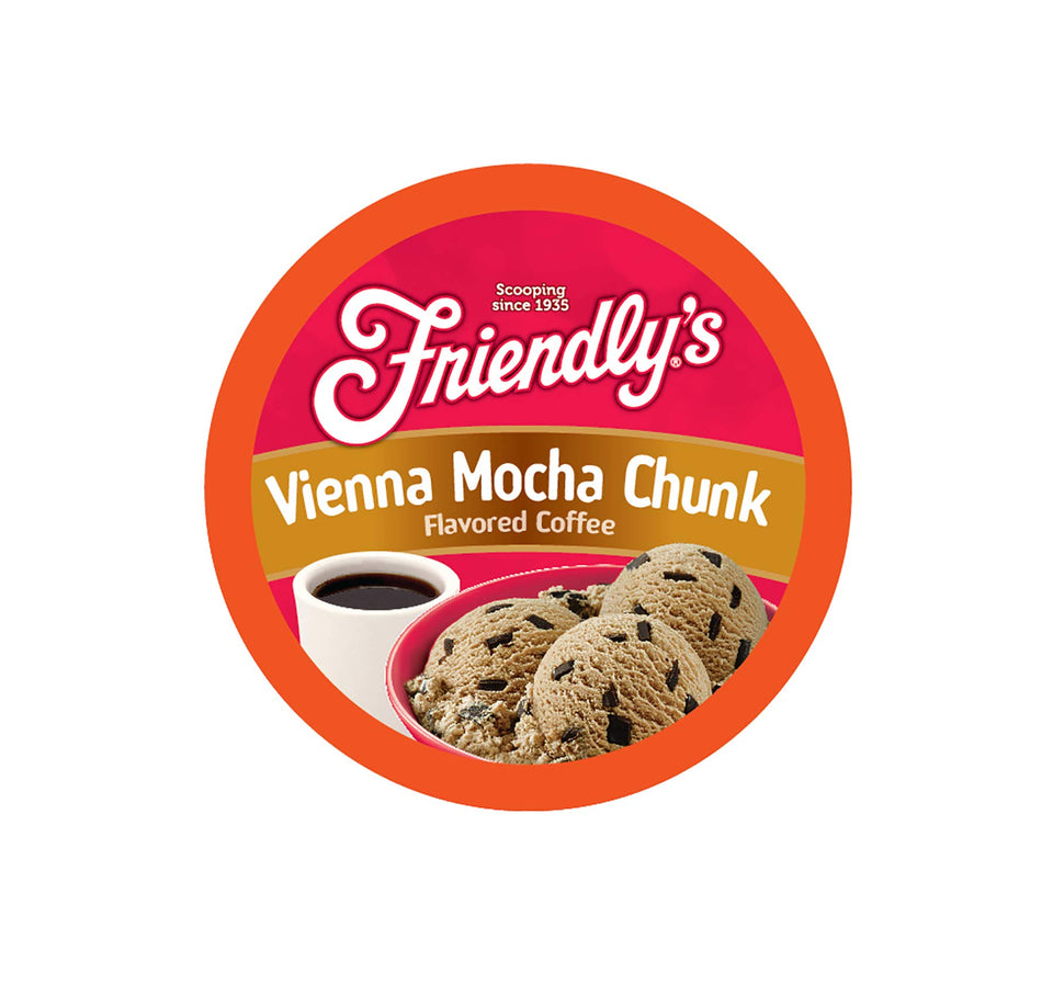 Friendly's Vienna Mocha Chunk pods pack on display for a convenient flavored coffee experience.