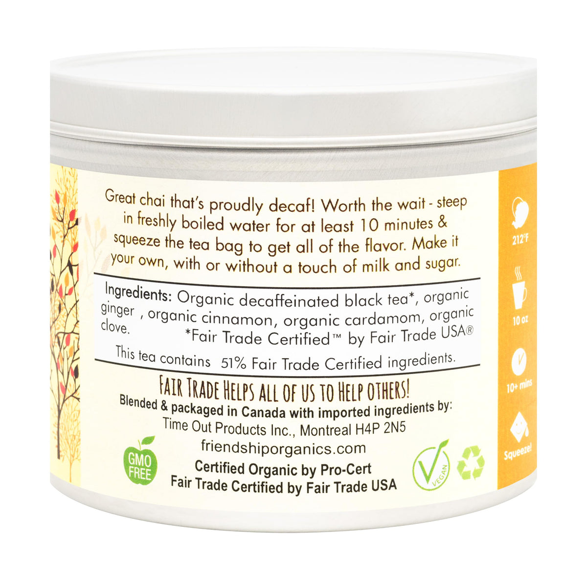 Friendship Organics decaf chai spice blend close-up with clove and cinnamon inviting warmth