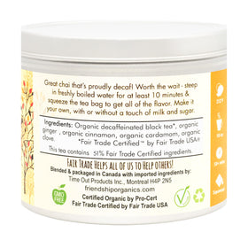 Friendship Organics decaf chai spice blend close-up with clove and cinnamon inviting warmth