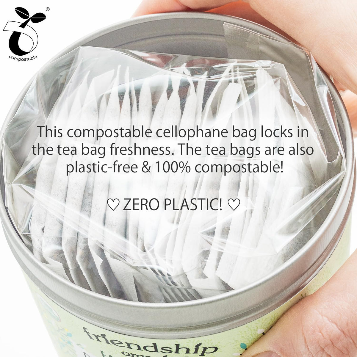 Friendship Organics twinpack packaging keeps tea fresh with plastic-free design.