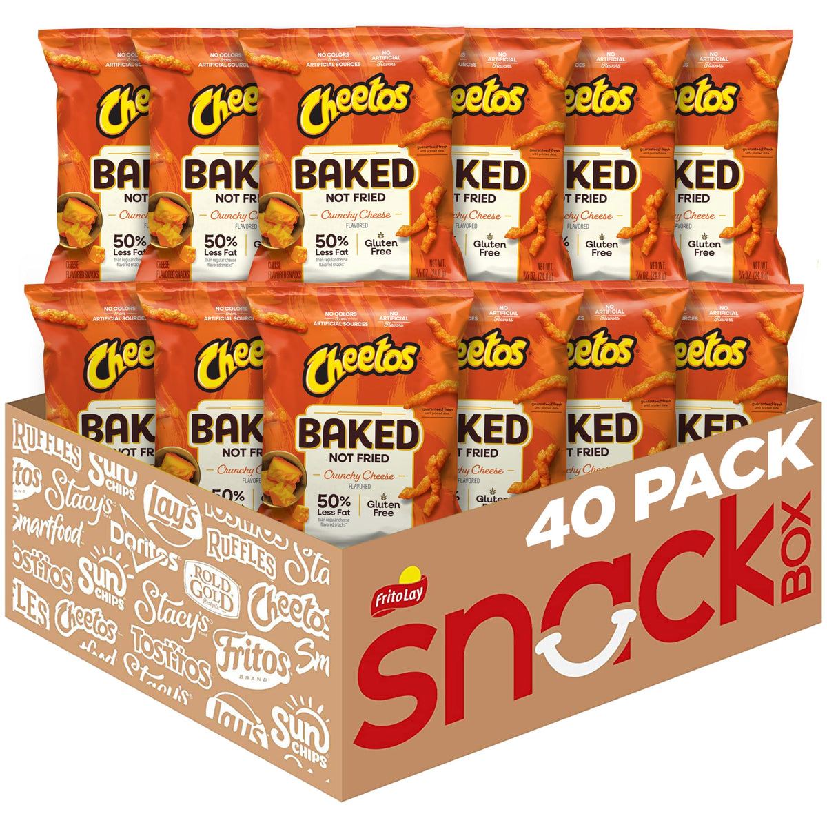 Frito-Lay Baked Cheetos Crunchy Cheese snacks bag front shows a crispy, oven-baked texture for on-the-go snacking.